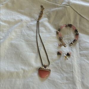 Brighton Pink Heart Pendant Necklace, Bracelet and Earrings Jewelry Set